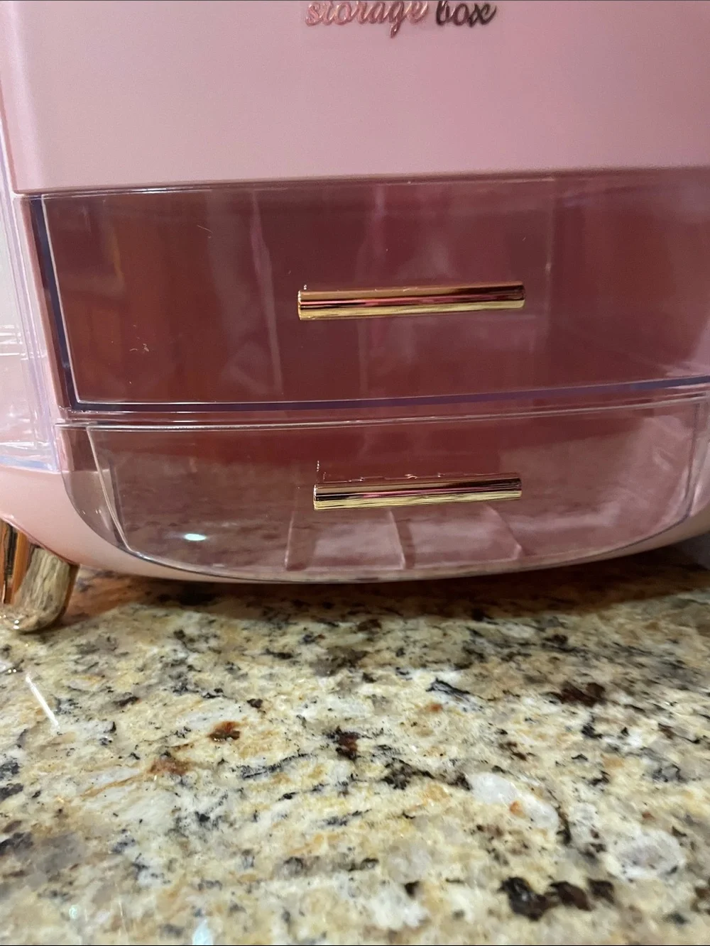Pink Multi-Drawer Cosmetic Storage Box with Gold Accents